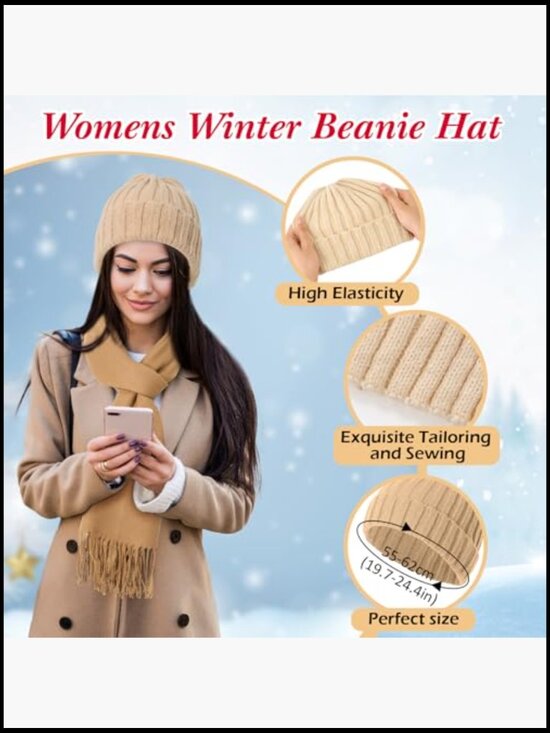 24 Pcs Winter Beanie Hat Scarf Gloves Ear Warmers Headband Set Knit Touchscreen